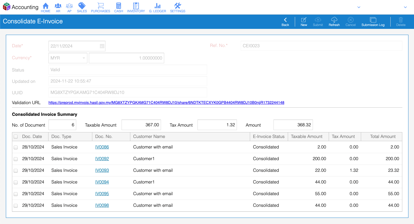 consolidated e-invoices