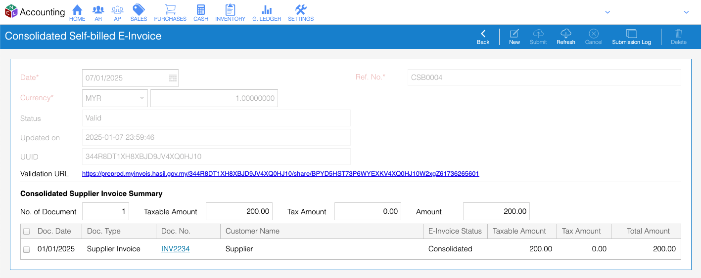 consolidated self-billed e-invoices