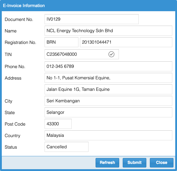e-invoice information cancel