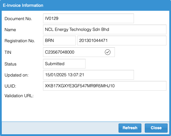 e-invoice information submitted