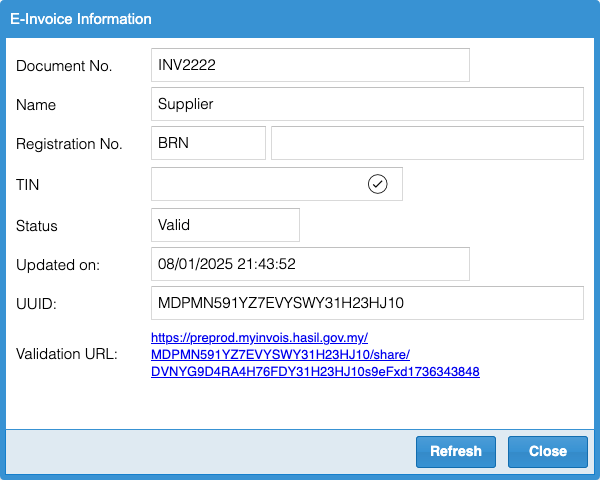 e-invoice information valid